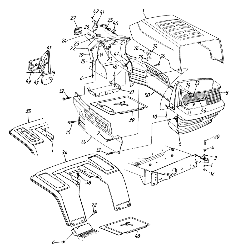 Hood Style 5 Diagram and Parts List for 1999 Yard Machines Lawn Tractor